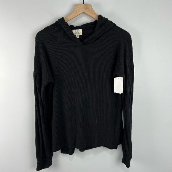 Project Social T Los Angeles Black Ribbed Hooded L/S Shirt XS NWT - Picture 3 of 8